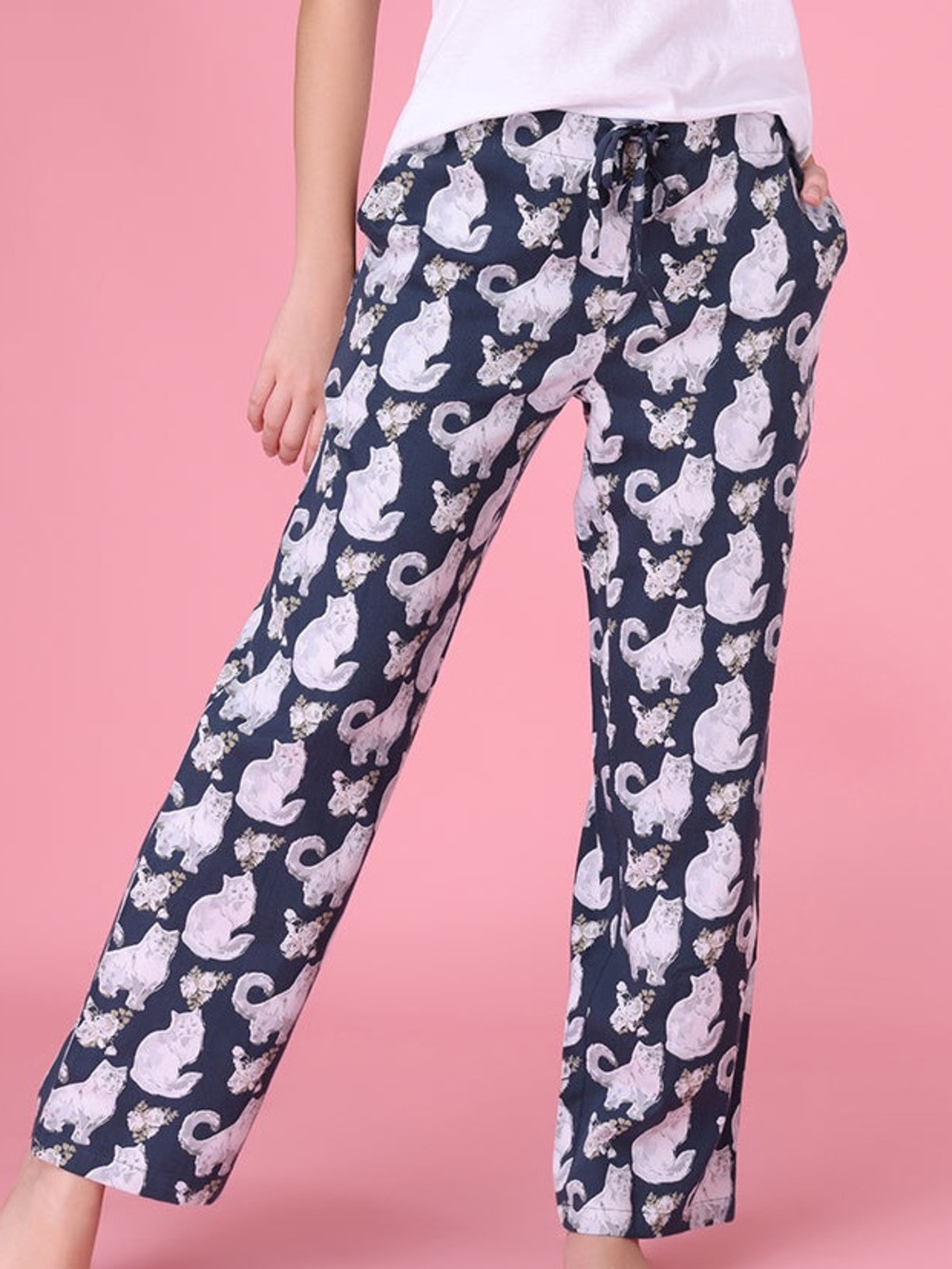 Mahogany Blue Cat Print Pajama Pants Size M